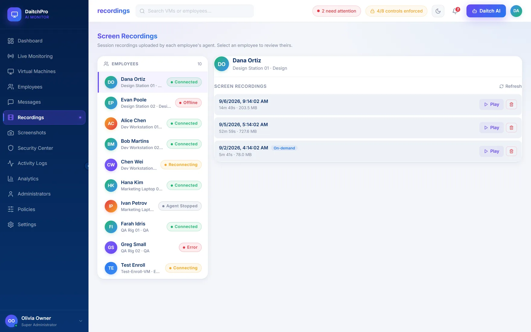 DaitchLens console — Recordings