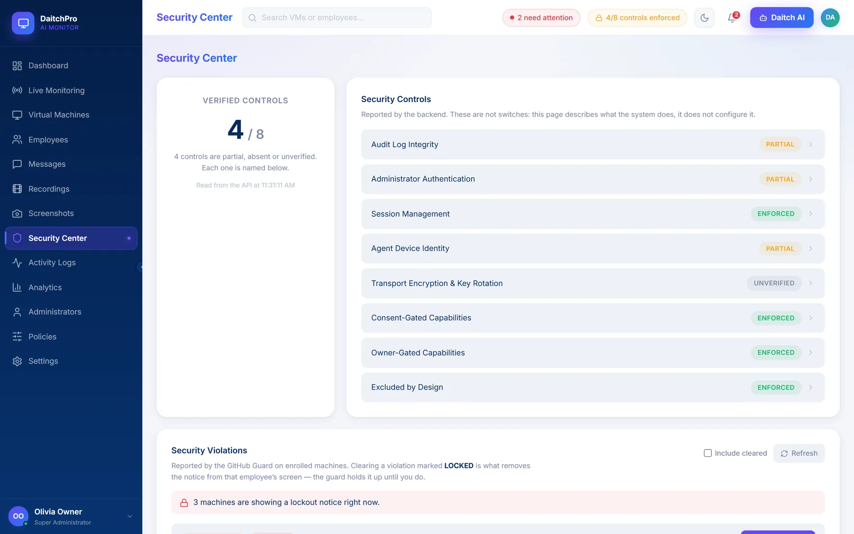 DaitchLens console — Security Center
